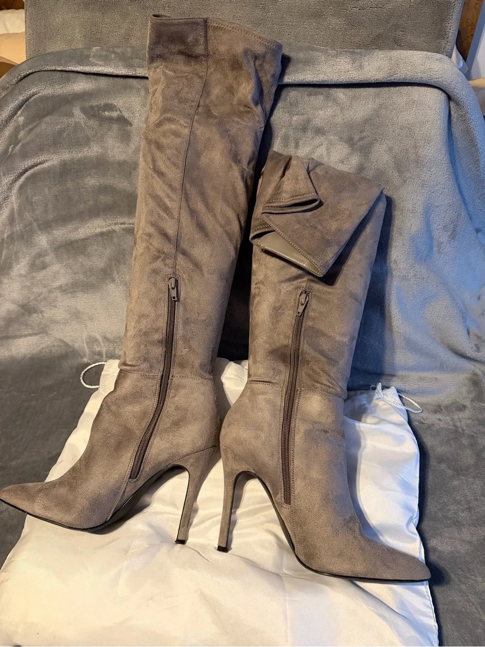 Charlies Taupe Over-the-Knee Pointed Toe Stiletto Boots